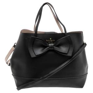 Pre Owned Kate Spade Black Leather Giorgia Vanderbilt Bow Guava Tote