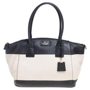 Pre Owned Kate Spade Black/White Leather Zip Satchel