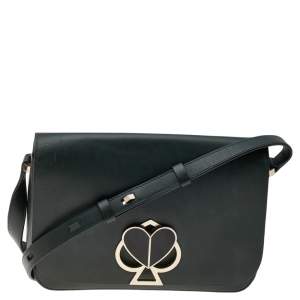 Pre Owned Kate Spade Dark Green Leather Medium Nicola Twistlock Shoulder Bag