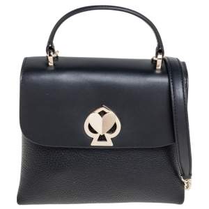 Pre Owned Kate Spade Black Leather Mini Romy Twistlock Top Handle Bag