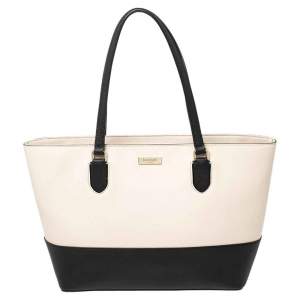 Pre Owned Kate Spade Black/Cream Saffiano Leather Top Zip Tote