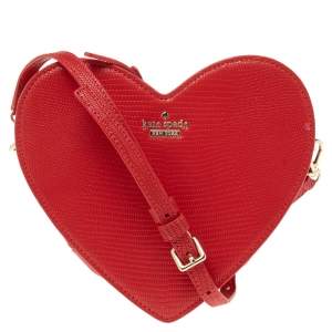 Pre Owned Kate Spade Red Leather Heart Shaped Crossbody Bag
