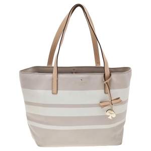 Kate Spade Grey/White PVC and Leather Striped Tote