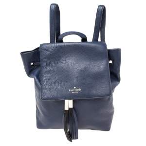 Kate Spade Navy Blue Soft Leather Drawstring Backpack