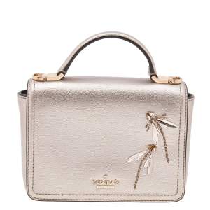 Pre Owned Kate Spade Metallic Beige Leather Mini Nora Top Handle Bag