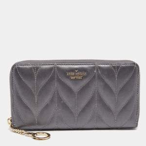 Kate Spade Grey Briar Lane Quilted Leather Neda Zip Around Wallet