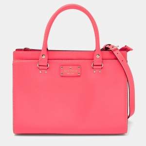 Pre Owned Kate Spade Neon Coral Pink Leather Tote