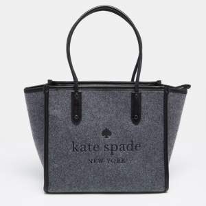 Pre Owned Kate Spade Grey/Black Felt Fabric and Leather Ella Tote 