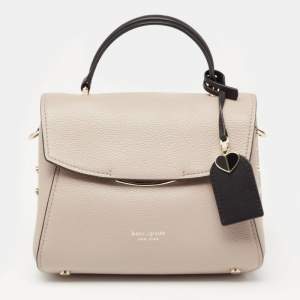 Pre Owned Kate Spade Pale Beige/Black Leather Small Grace Top Handle Bag