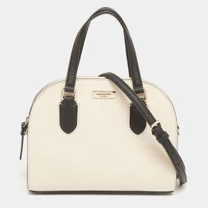 Pre Owned Kate Spade Black/Vanilla Leather Reiley Satchel