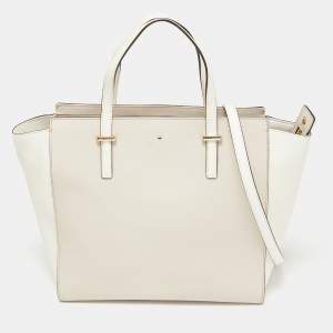 Pre Owned Kate Spade White/Beige Leather Cedar Street Hayden Tote