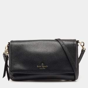 Pre Owned Kate Spade Black Leather Flap Crossbody Bag