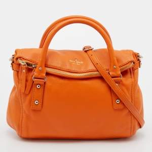 Pre Owned Kate Spade Orange Leather Cobble Hill Leslie Satchel