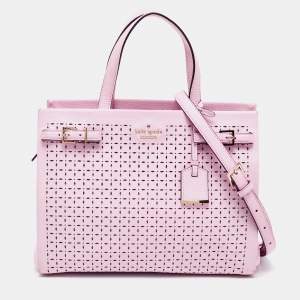 Pre Owned Kate Spade Light Pink Laser Cut Leather Milton Lane Lanie Tote