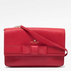 Pre Owned Kate Spade Red Saffiano Leather Bow Flap Shoulder Bag
