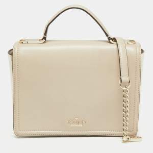 Pre Owned Kate Spade Beige/White Leather Flap Top Handle Bag