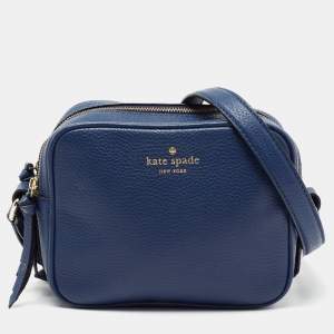 Pre Owned Kate Spade Blue Leather Double Zip Camera Bag