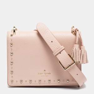 Pre Owned Kate Spade Light Pink Leather Studded Flap Crossbody Bag