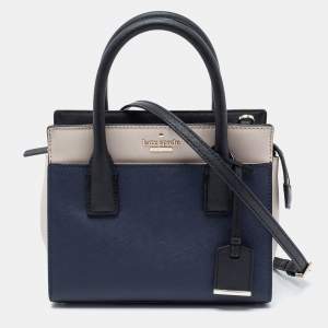 Pre Owned Kate Spade Navy Blue/Off White Saffiano Leather Cameron Street Colorblock Tote
