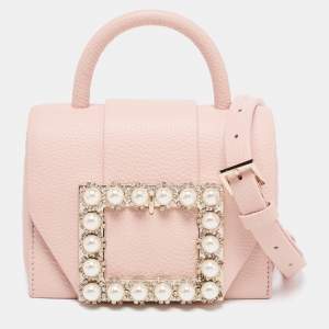 Pre Owned Kate Spade Beige Leather Pearl Embellished Top Handle Bag