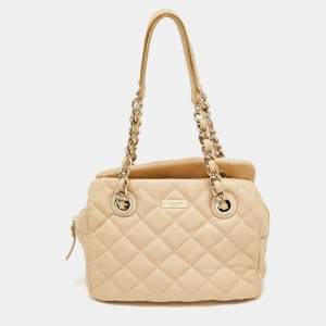 Pre Owned Kate Spade Metallic Beige Quilted Leather Maryanne Shoulder Bag