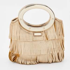 Pre Owned Kate Spade Gold Leather Fringe Hula Ida Hula Bag