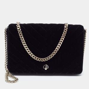 Pre Owned Kate Spade Black Chevron Velvet Chain Clutch