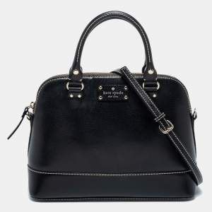 Pre Owned Kate Spade Black Leather Large Wellesley Rachelle Dome Satchel