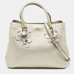 Kate spade Silver Grained Leather Floral Applique Evangelie Larchmont Avenue Satchel