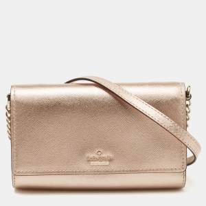 Kate Spade Metallic Rose Gold Leather Flap Crossbody Bag