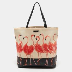 Kate Spade Black/Orange Coated Canvas and Leather Flamingo Tote