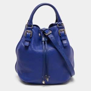 Kate Spade Blue Leather Grey Street Drawstring Bucket Bag