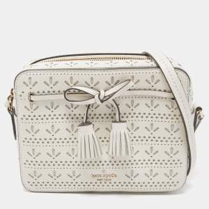Kate Spade White Leather Hayes Perf Camera Crossbody Bag 