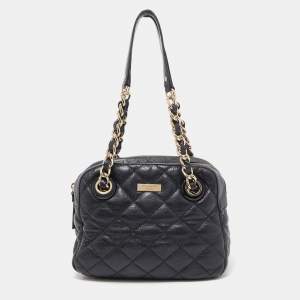 Pre Owned Kate Spade Black Quilted Shimmer Leather Elizabeth Satchel