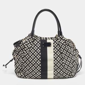 Kate Spade Black/White Canvas and Patent Leather Stevie Diaper Bag