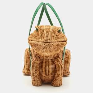 Pre Owned Kate Spade Green/Natural Wicker Frog Bag