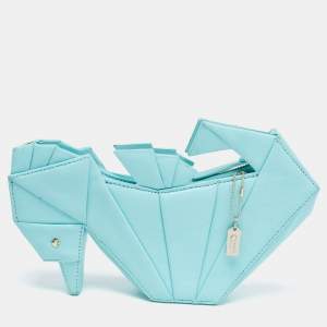 Kate Spade Blue Leather Sea Horse Origami Clutch