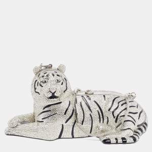 Kate Spade Silver Rhinestone Place Your Bets Tiger Chain Clutch