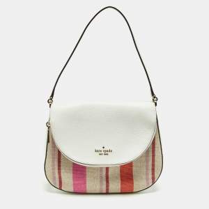 Kate Spade Multicolor Striped Canvas and Leather Medium Leila Top Handle Bag