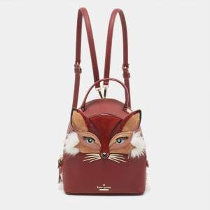 Kate Spade Burgundy Leather So Foxy Fox Convertible Backpack