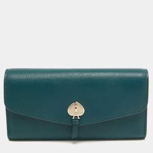 Pre Owned Kate Spade Dark Green Leather Marti Flap Wallet
