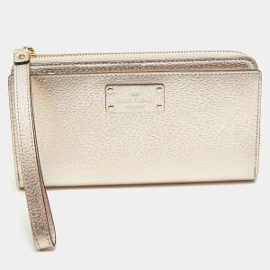 Kate Spade Metallic Peach Leather  Wellesley Wristlet Wallet