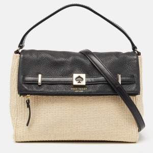 Kate Spade Beige/Black Woven Straw and Leather Loula Shoulder Bag