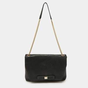 Kate Spade Black Snakeskin Embossed Leather Flap Shoulder Bag