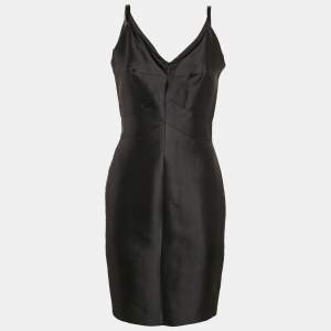 Katy Rodriguez Black Wool Blend Leather Trim Mini Dress M