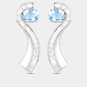 مملوكة مسبقًا 3.46 cts Aquamarine and Diamond 14K White Gold Jacket Earrings