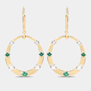 مملوكة مسبقًا أقراط متدلية بوزن 0.96 قيراط من الزمرد والألماس بالذهب الأصفر عيار 14