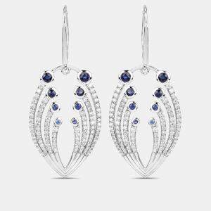 مملوكة مسبقًا 1.12 cts Blue Sapphire and Diamond 14K White Gold Dangle Earrings