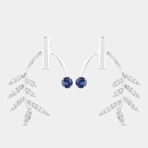 Pre Owned أقراط كرمة الغار بوزن 0.75 قيراط من الياقوت الأزرق والألماس بالذهب الأبيض عيار 14