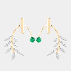 Pre Owned أقراط كرمة لوريل بوزن 0.49 قيراط من الزمرد والألماس بالذهب الأصفر عيار 14